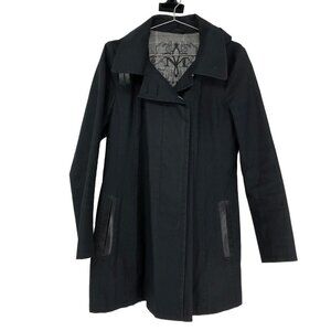 Mackage Black Trench Coat with Leather Trimming Pockets  Hooded Softshell
